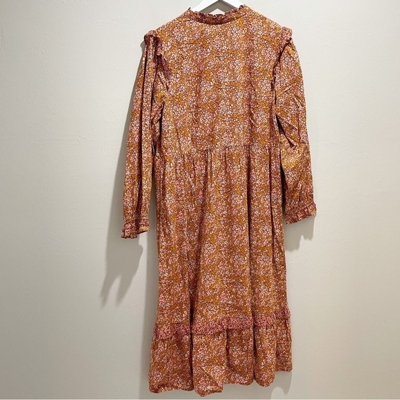 UNIVERSAL THREAD Women’s Orange Floral Long Sleeve Ruffle Midi Dress Size XL - Picture 3 of 11